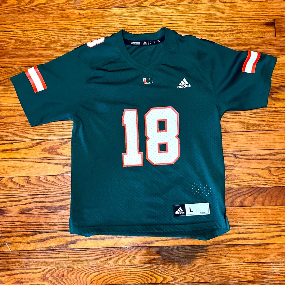 🔥 ADIDAS YOUTH COLLEGE MIAMI HURRICANES FOOTBALL JERSEY SIZE L
